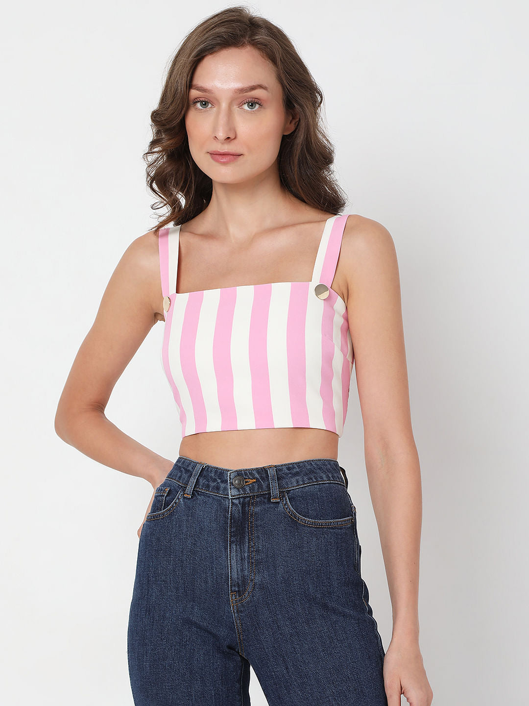 White Striped Co-Ord Set Crop Top