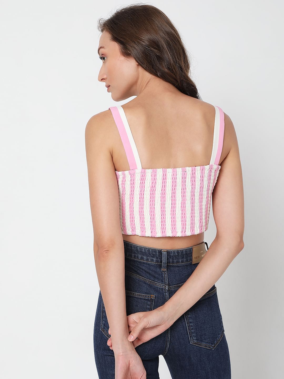 White Striped Co-Ord Set Crop Top