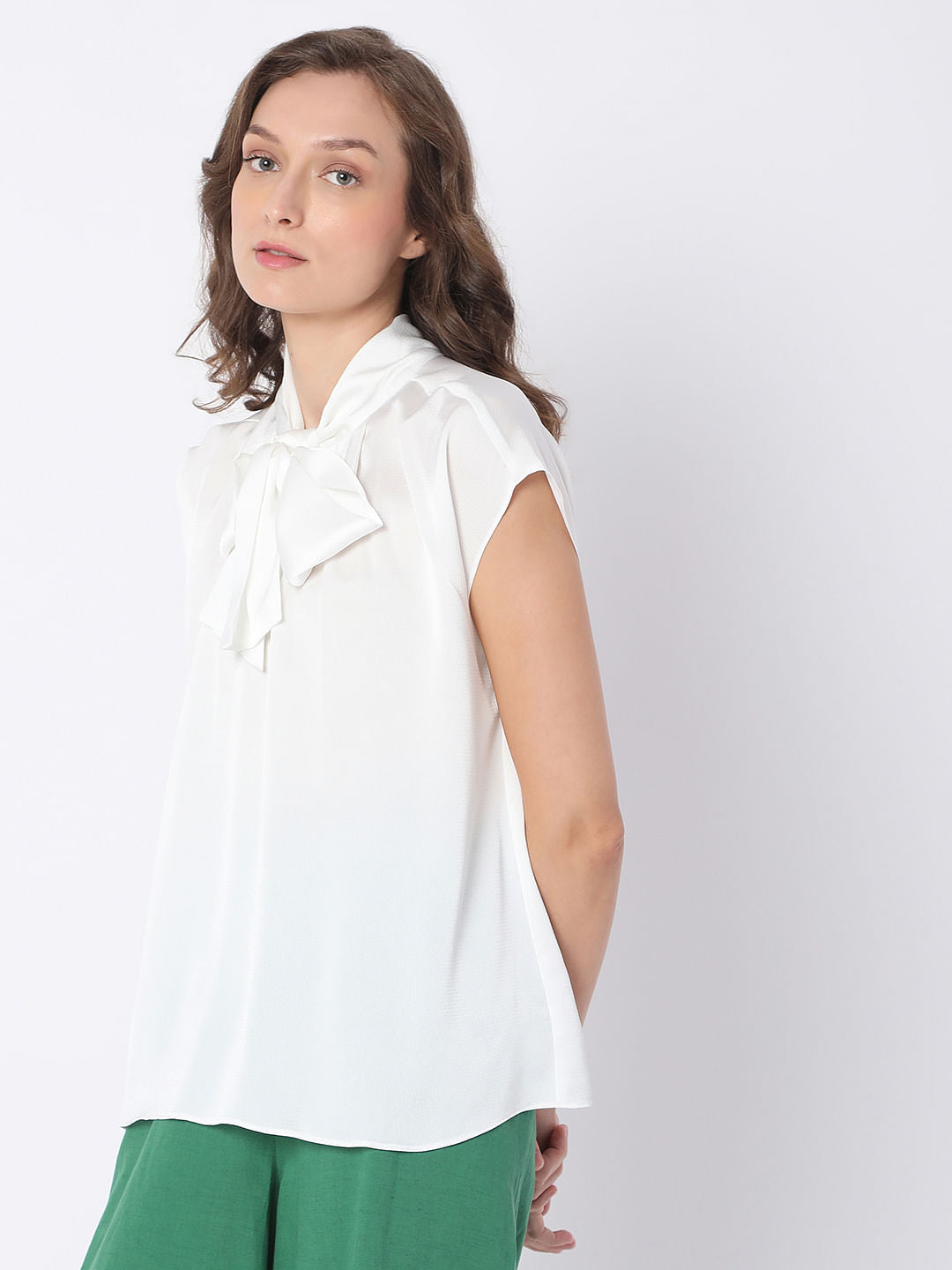 White Pussy Bow Top