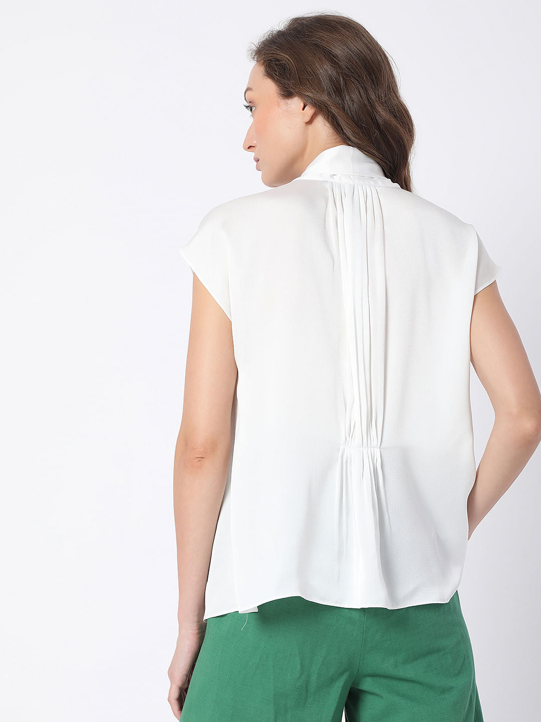 White Pussy Bow Top