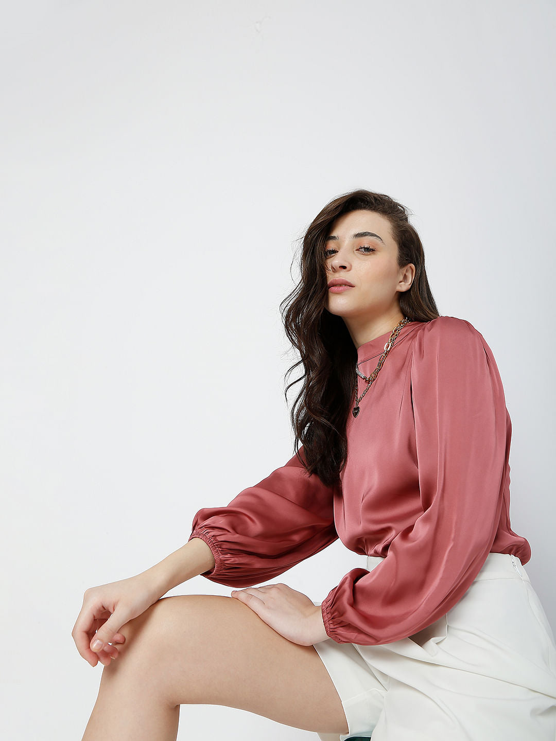 Pink Satin High Neck Top