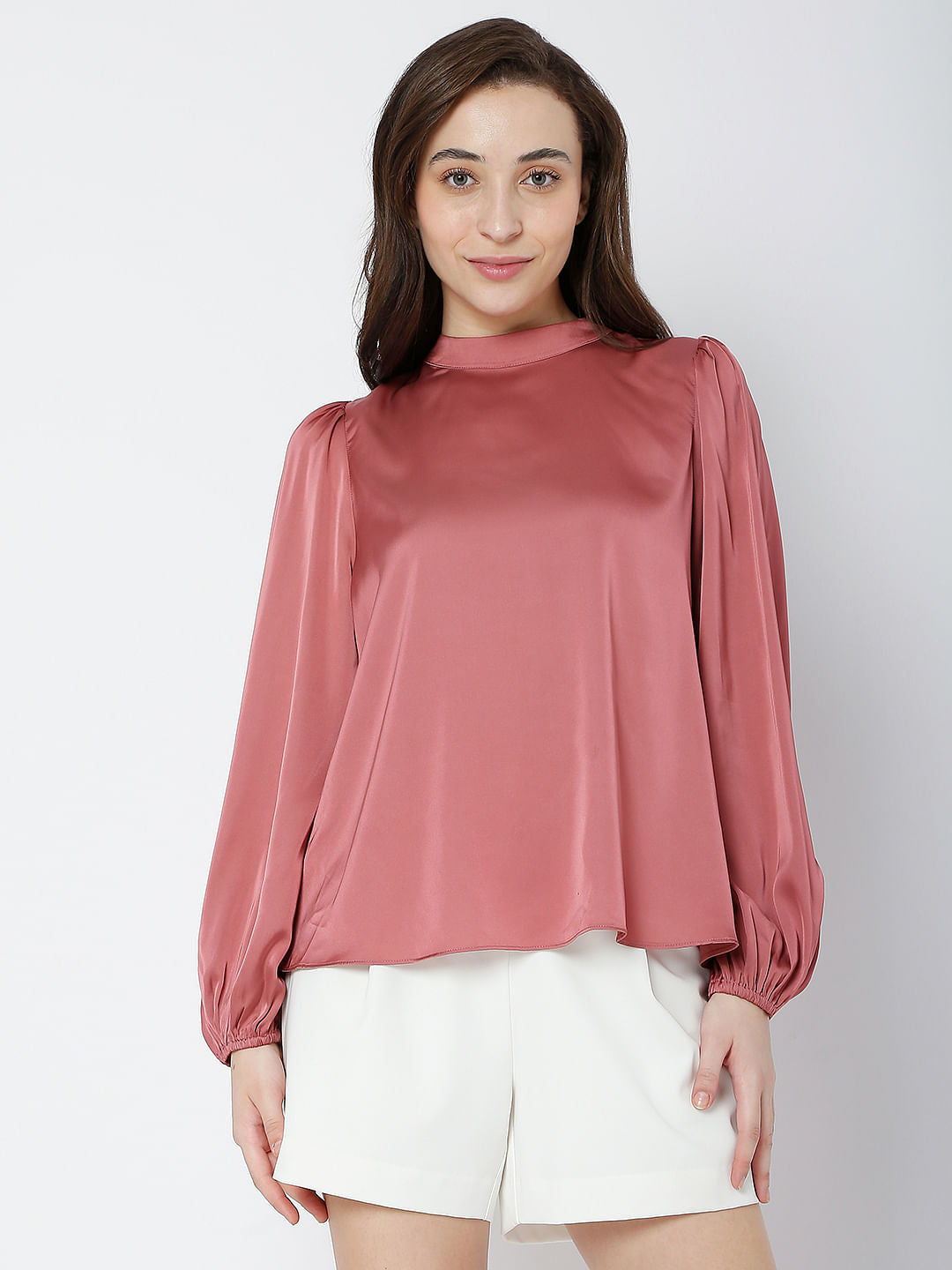 Pink Satin High Neck Top