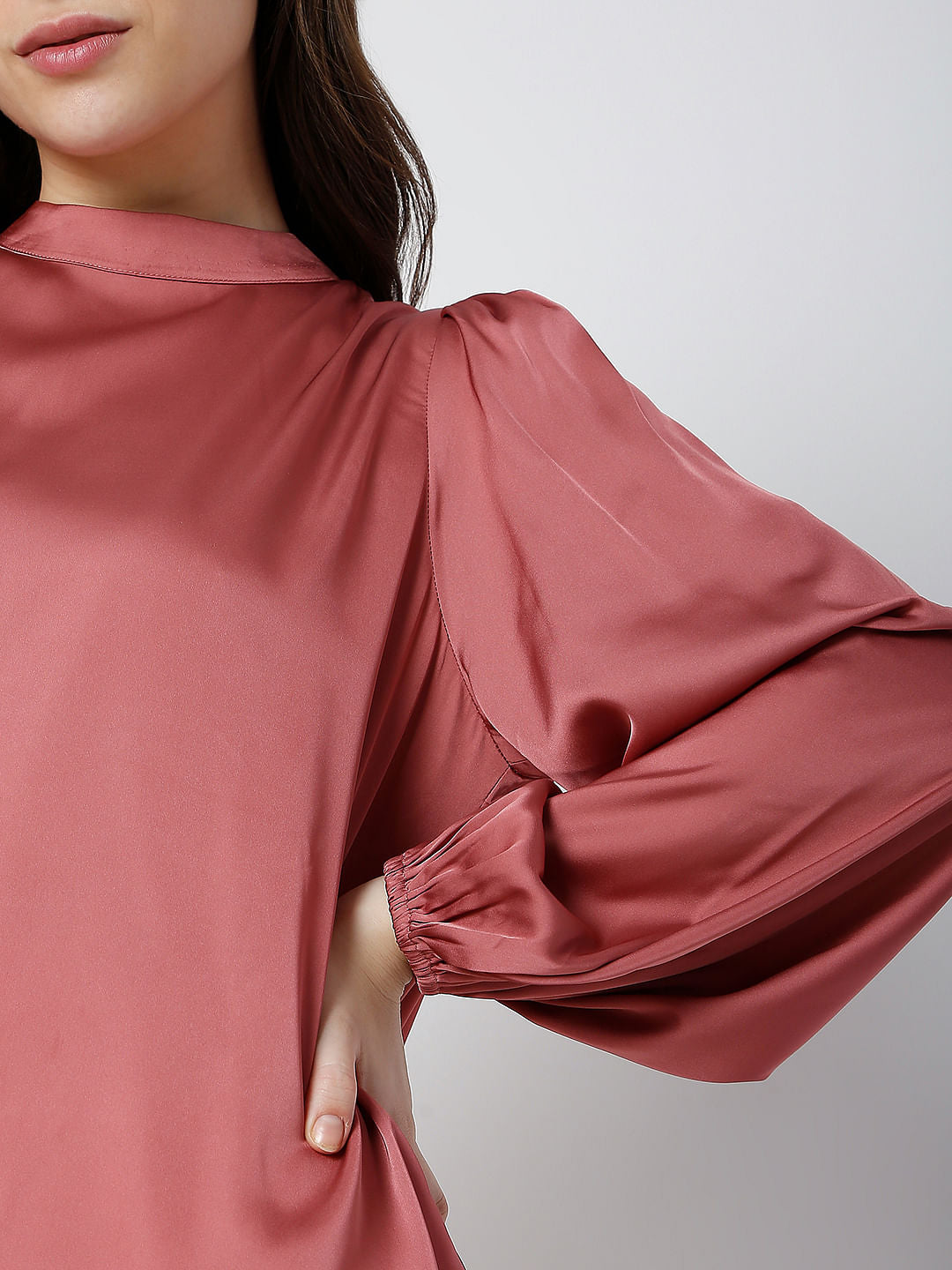 Pink Satin High Neck Top