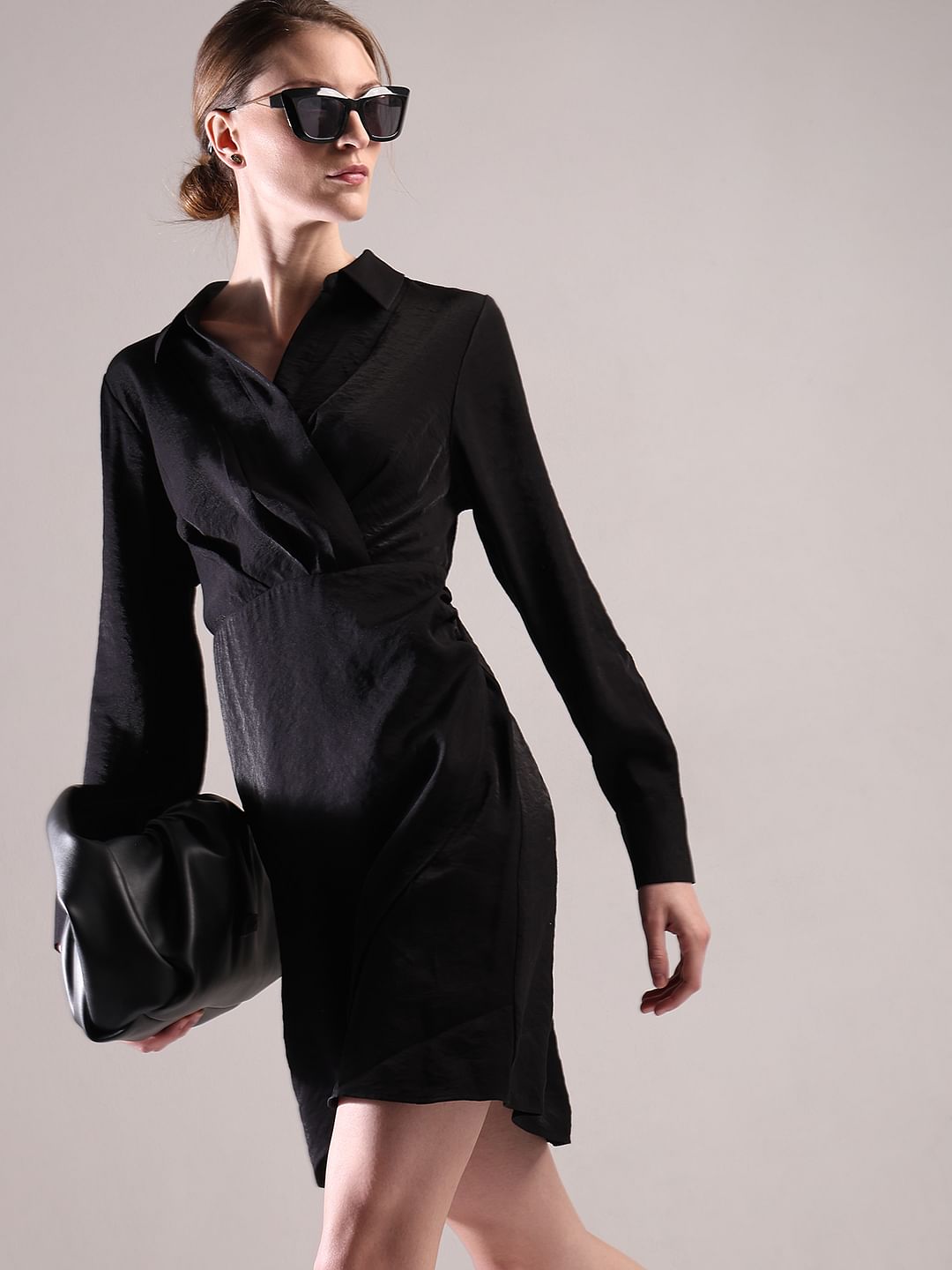 Black Asymmetric Shirt Dress