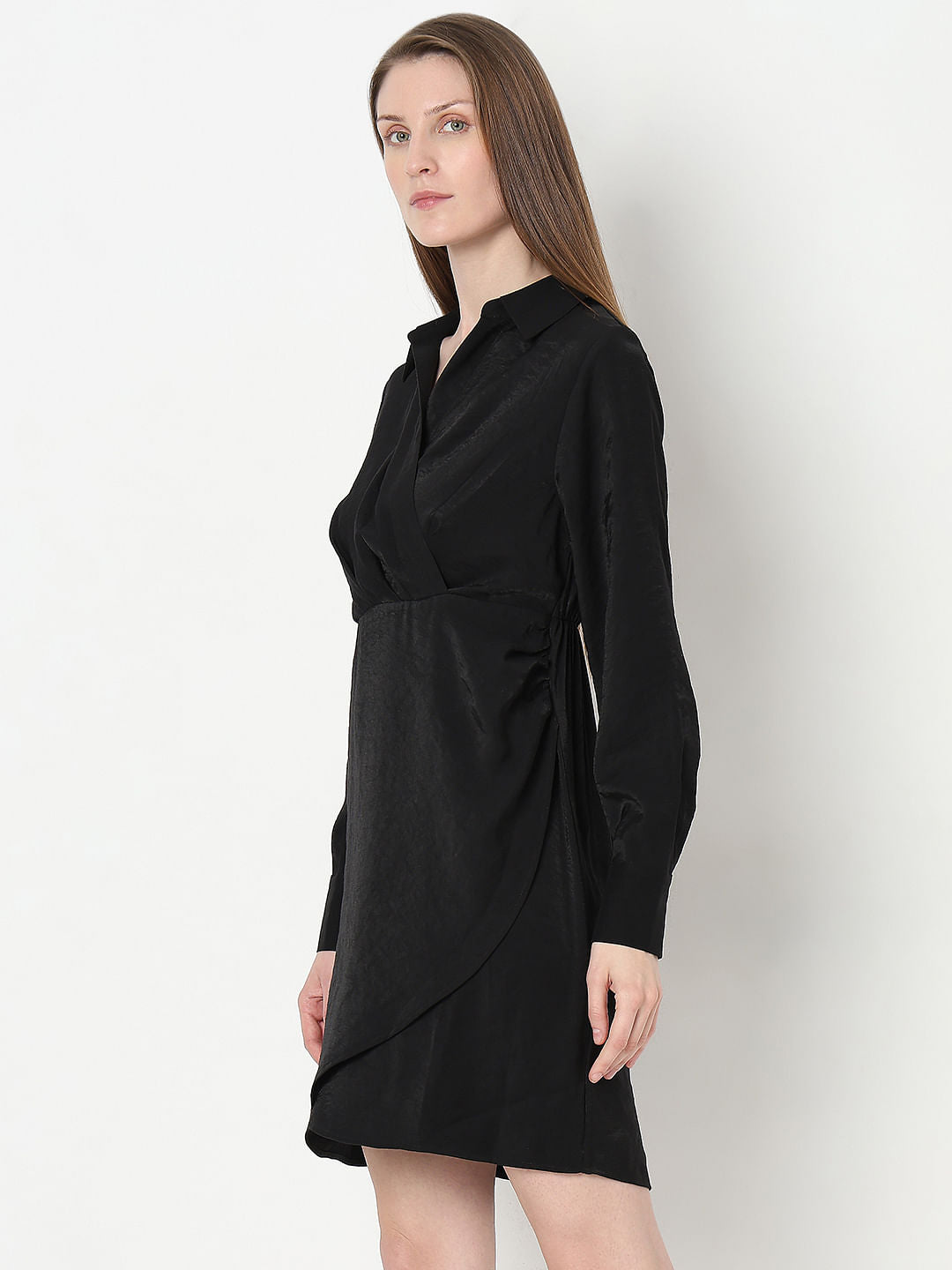 Black Asymmetric Shirt Dress