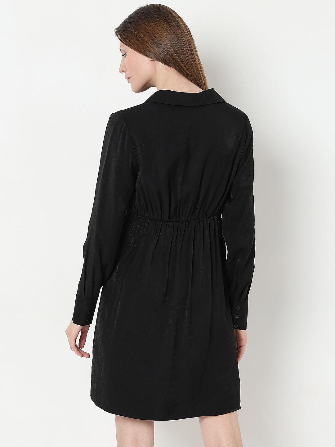 Black Asymmetric Shirt Dress
