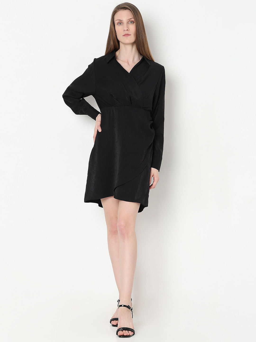 Black Asymmetric Shirt Dress