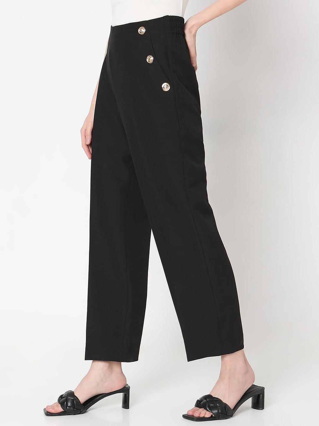 Black High Rise Tailored Straight Fit Pants