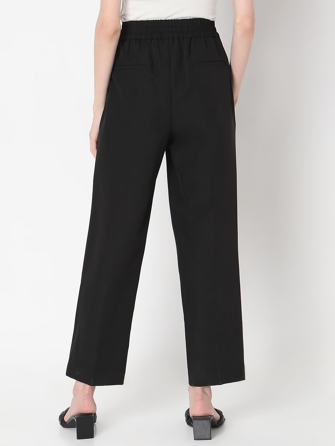 Black High Rise Tailored Straight Fit Pants