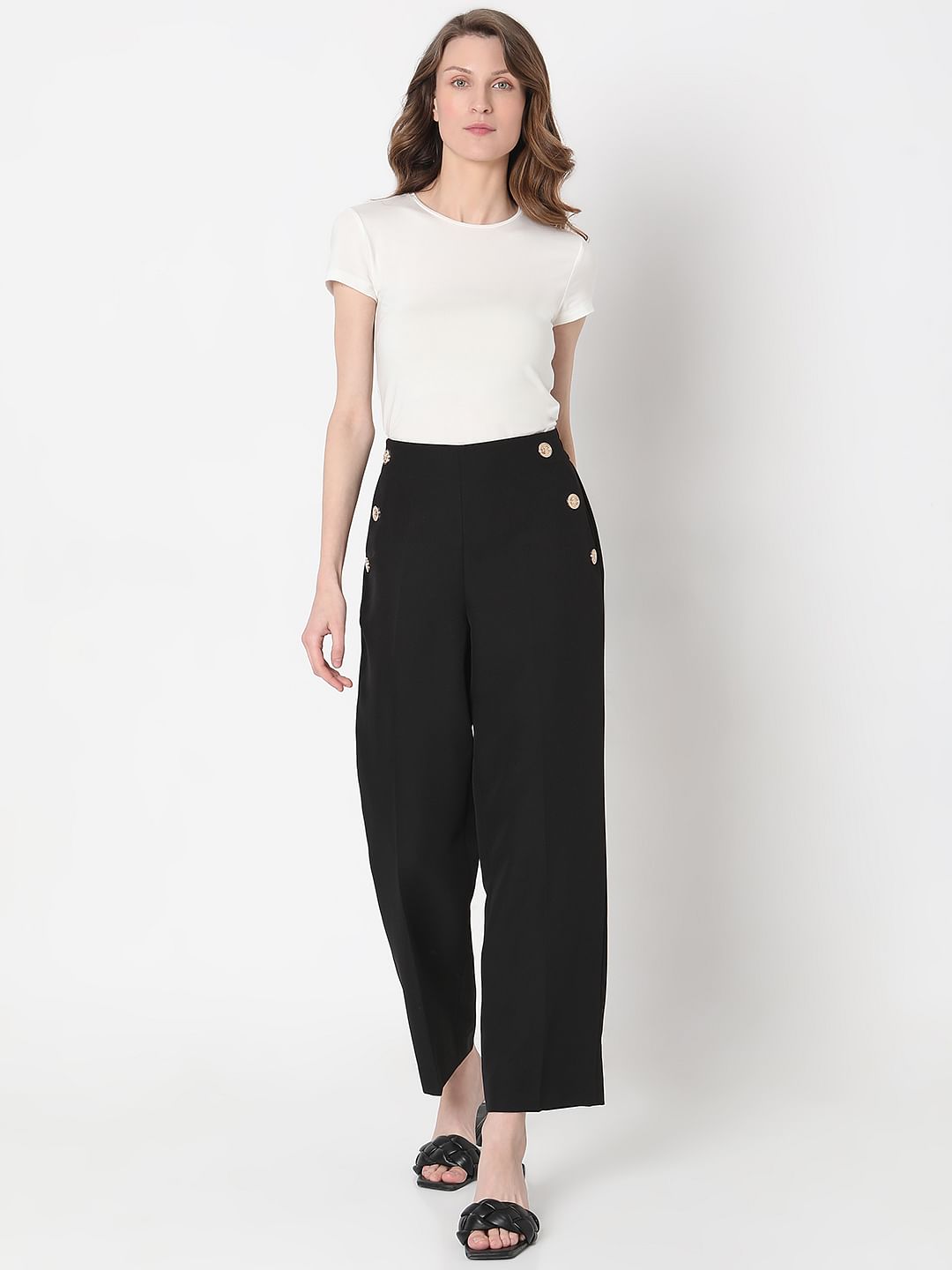 Black High Rise Tailored Straight Fit Pants