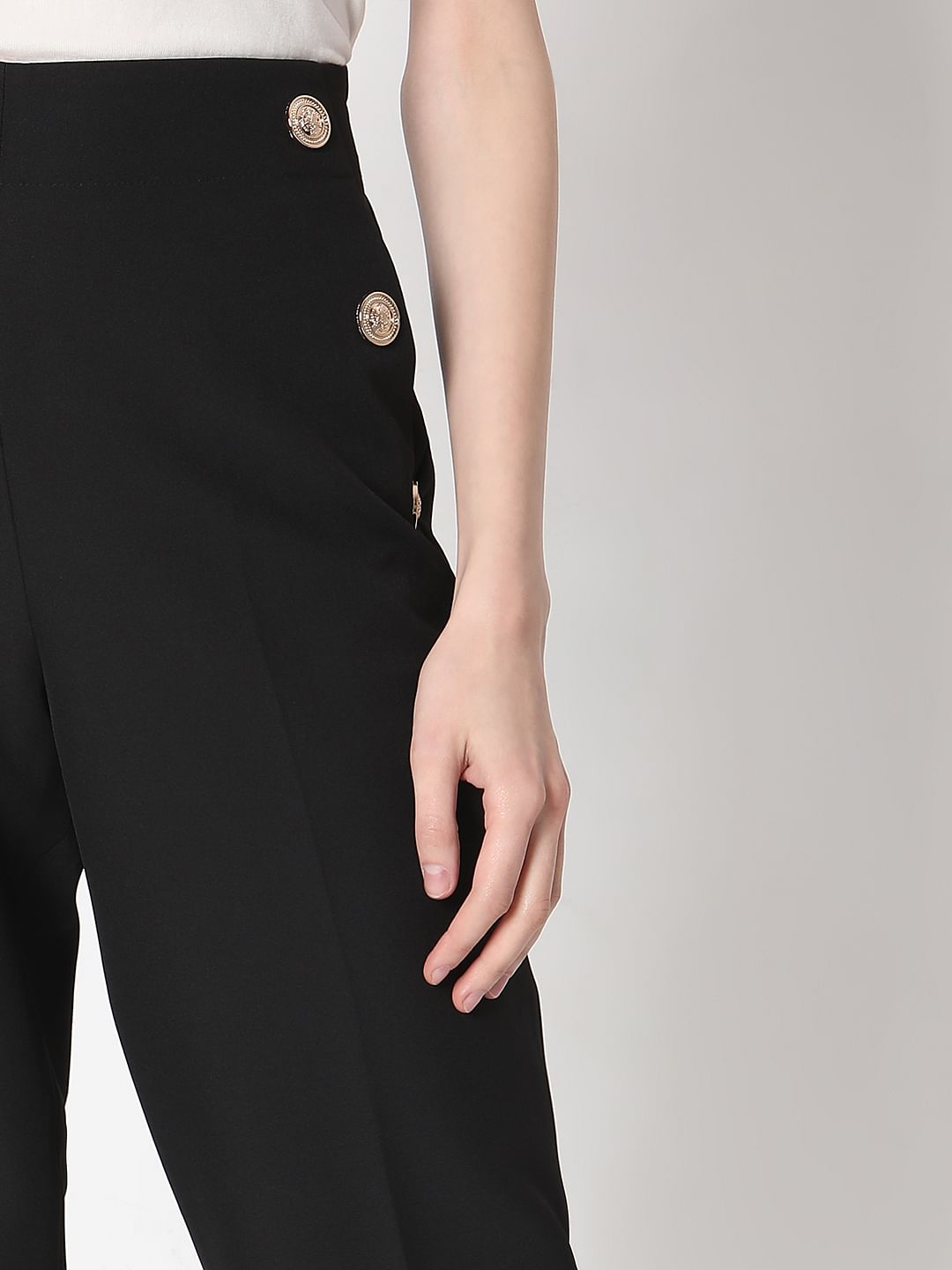 Black High Rise Tailored Straight Fit Pants