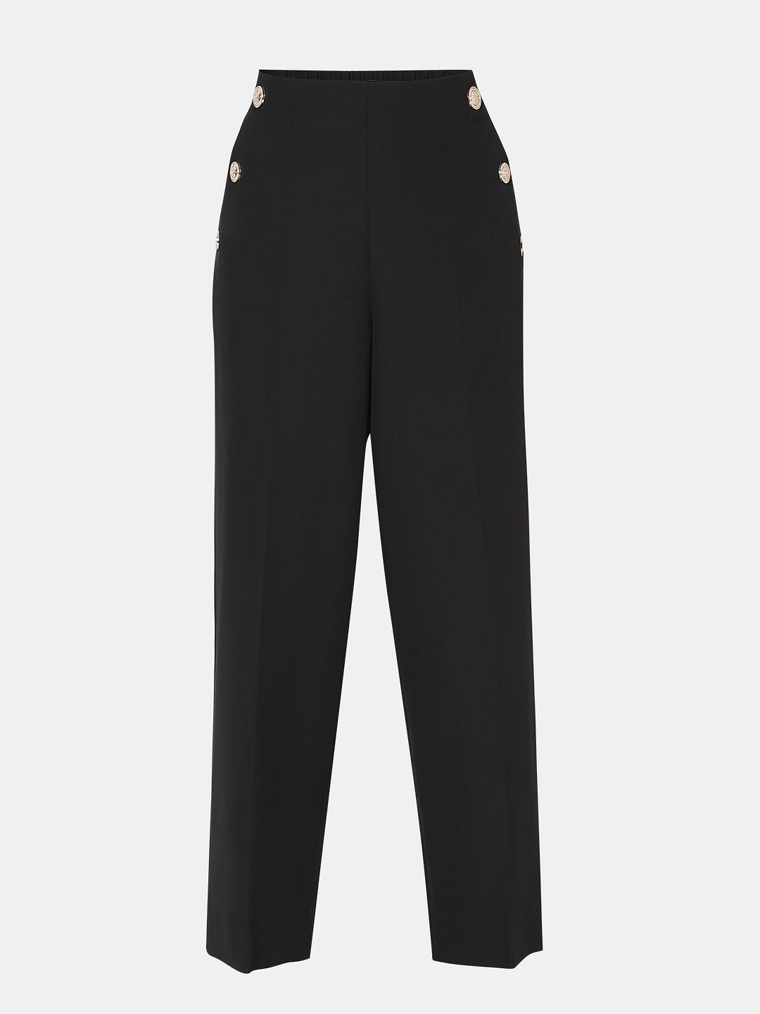 Black High Rise Tailored Straight Fit Pants