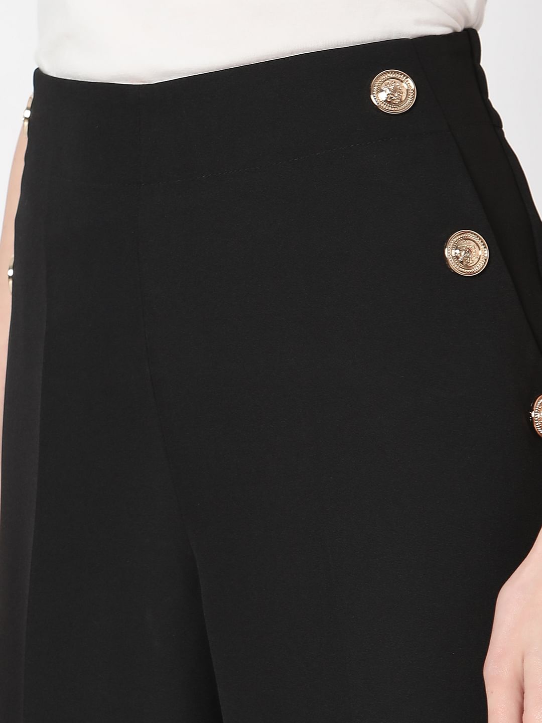 Black High Rise Tailored Straight Fit Pants