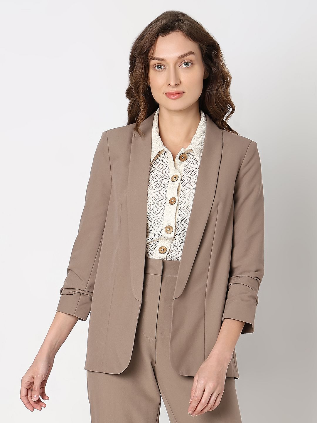 Ruched Cuff Sleeves Blazer