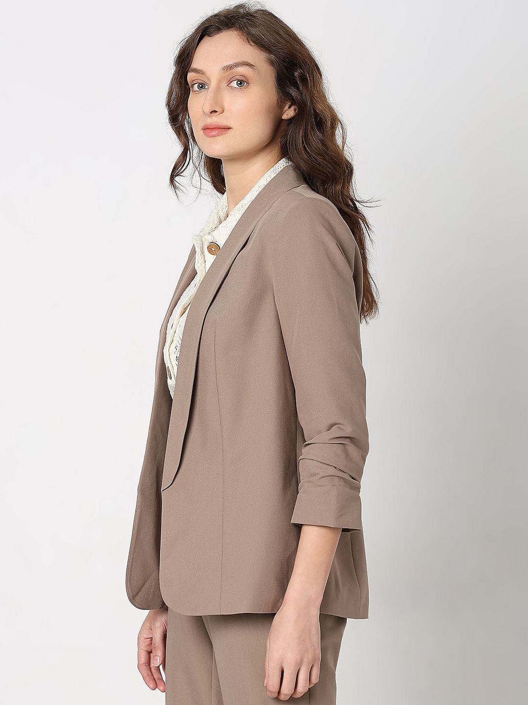 Ruched Cuff Sleeves Blazer