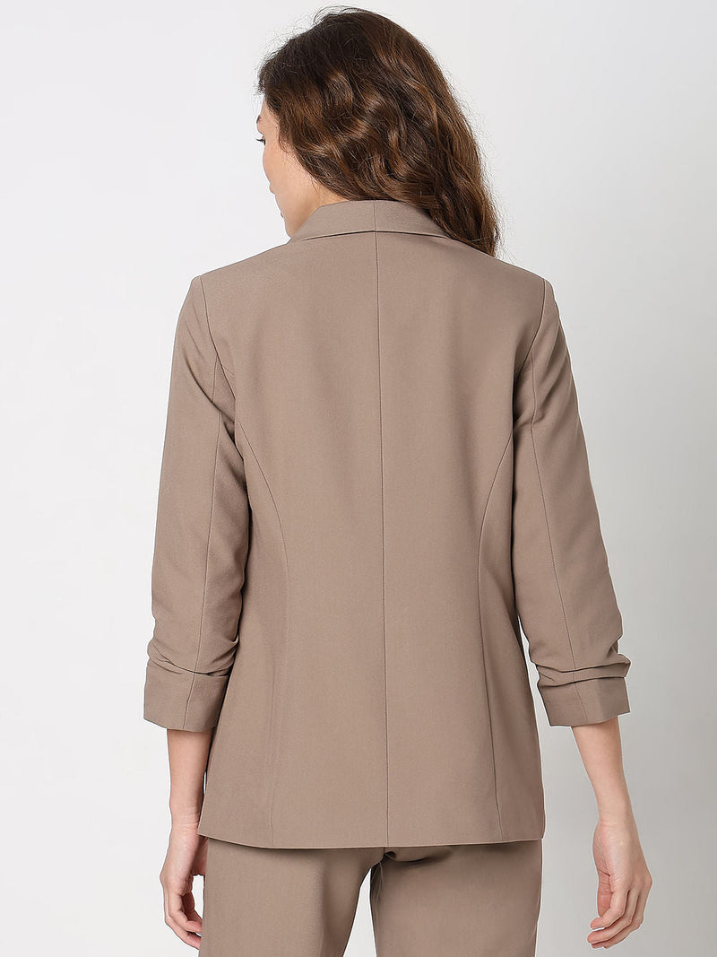 Ruched Cuff Sleeves Blazer