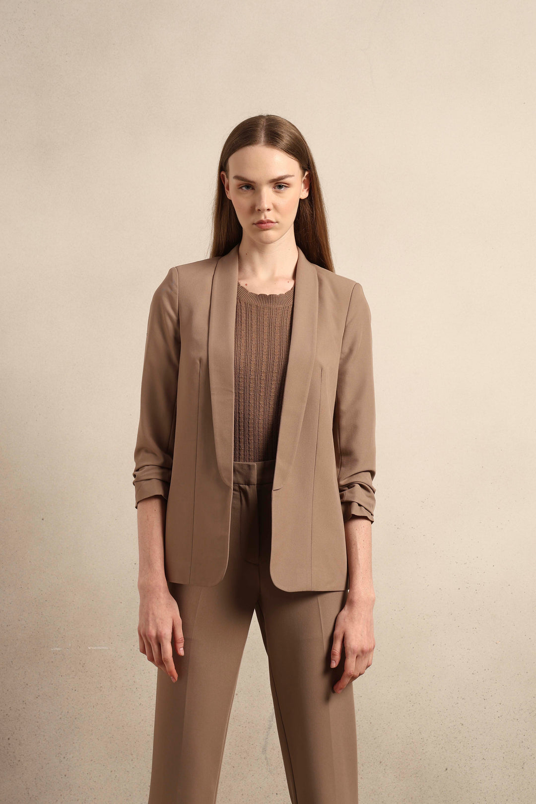 Ruched Cuff Sleeves Blazer