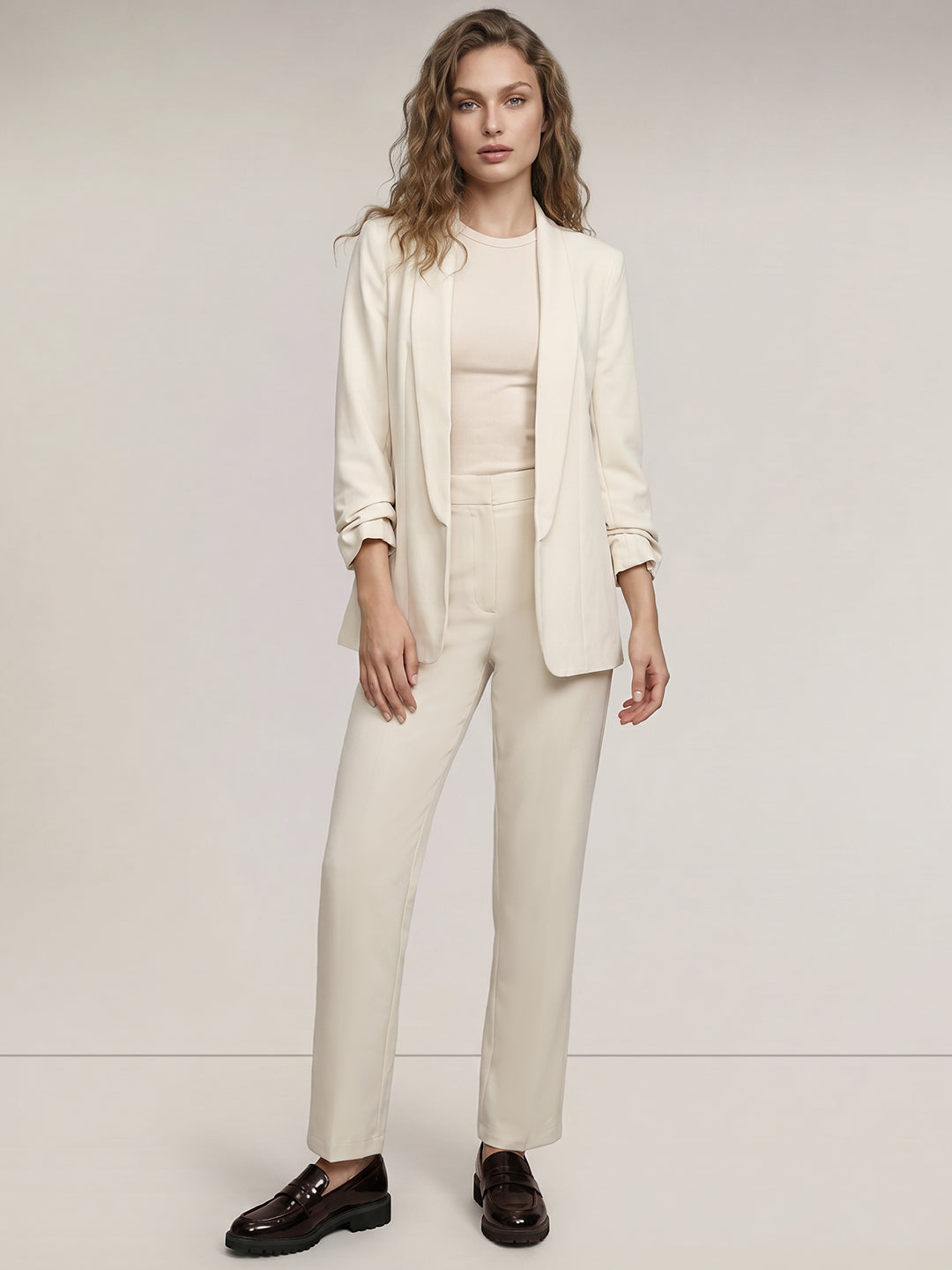 Beige Longline Tailored Blazer