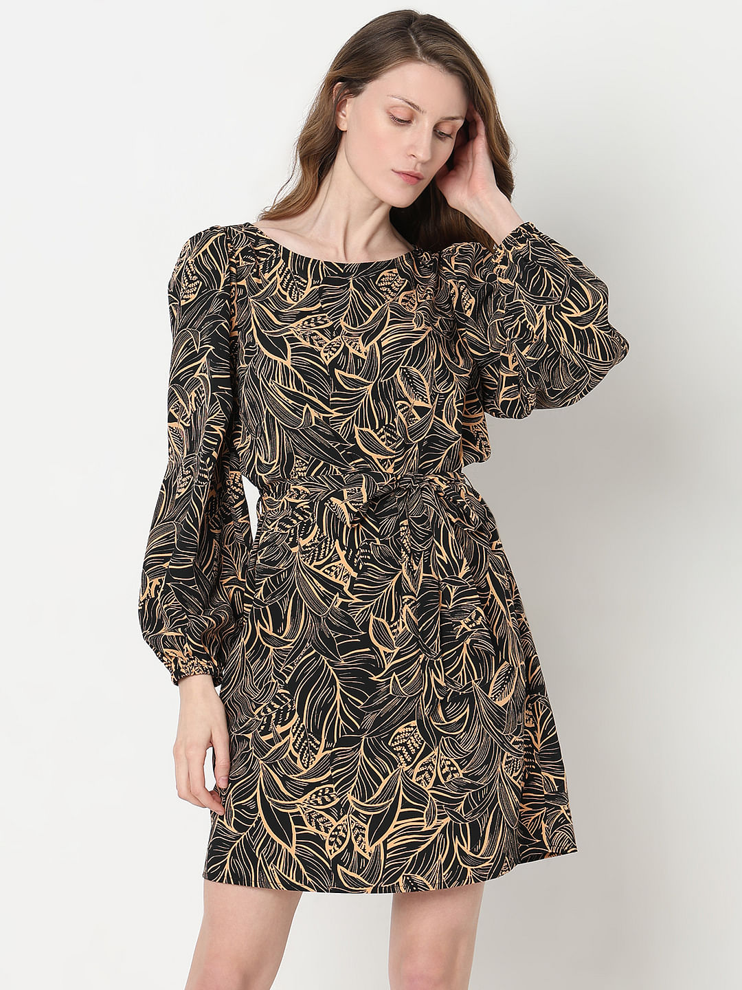 Black Printed Fit & Flare Dress