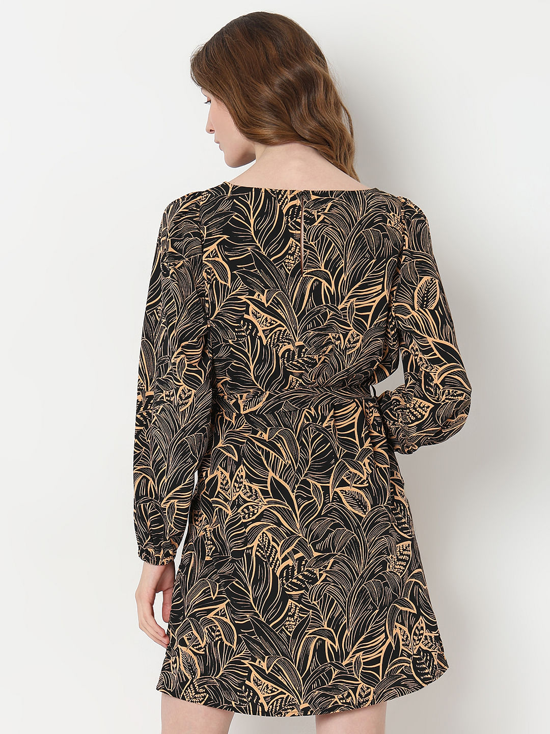 Black Printed Fit & Flare Dress