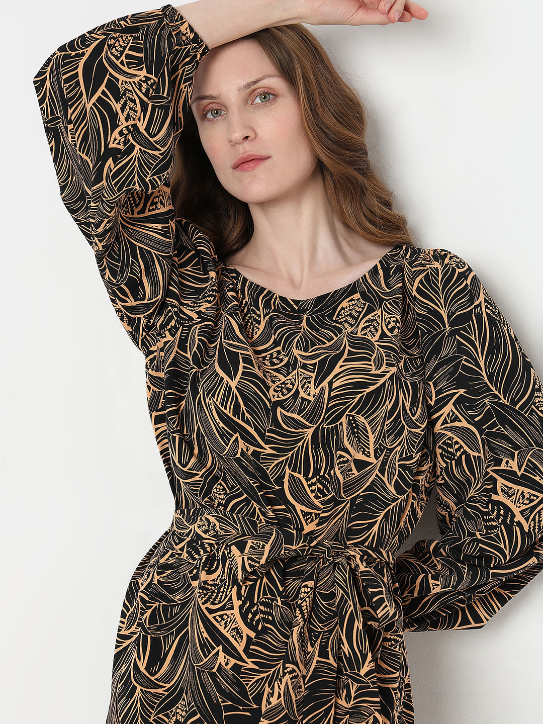 Black Printed Fit & Flare Dress