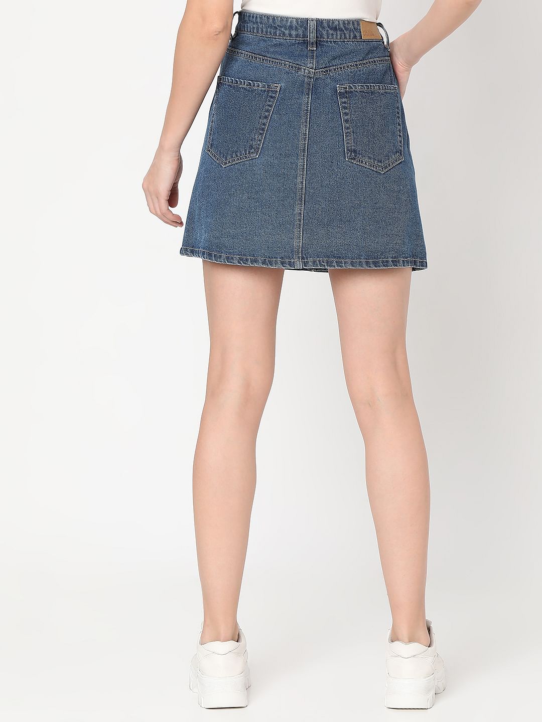 Blue Mid Rise Denim Skirt