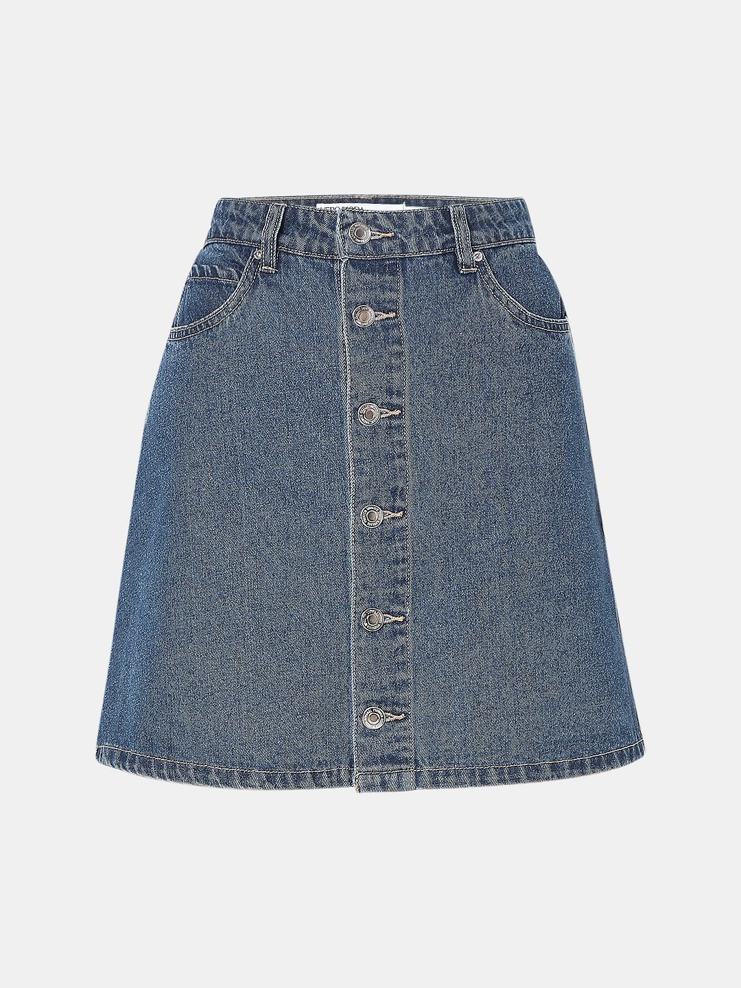 Blue Mid Rise Denim Skirt