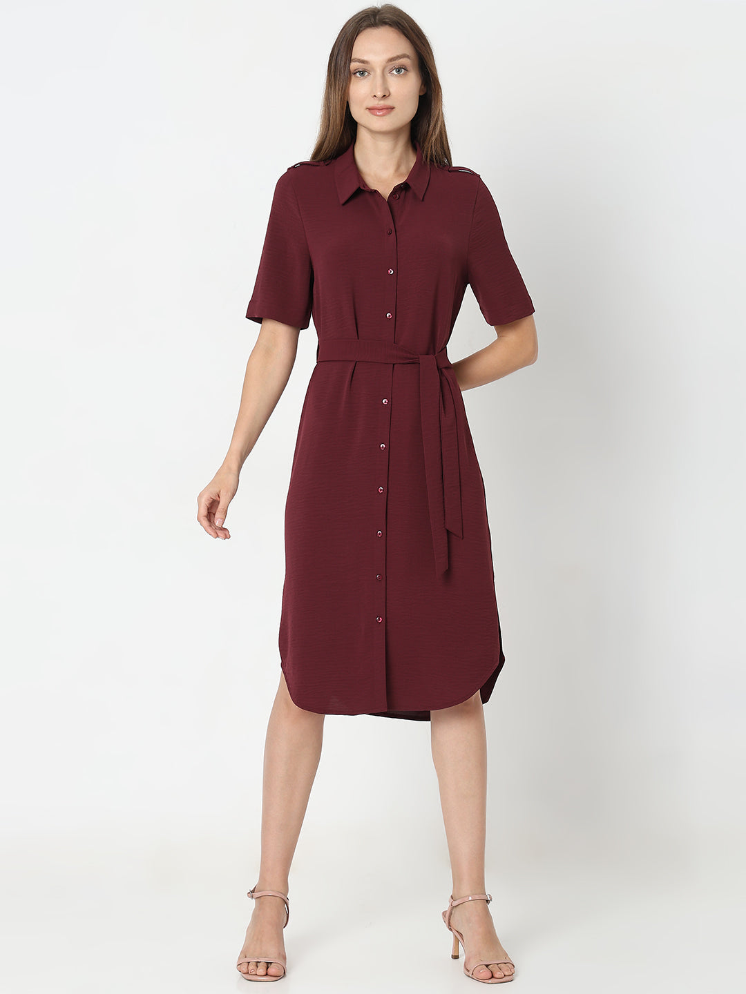 Belted Midi Shirt Dress