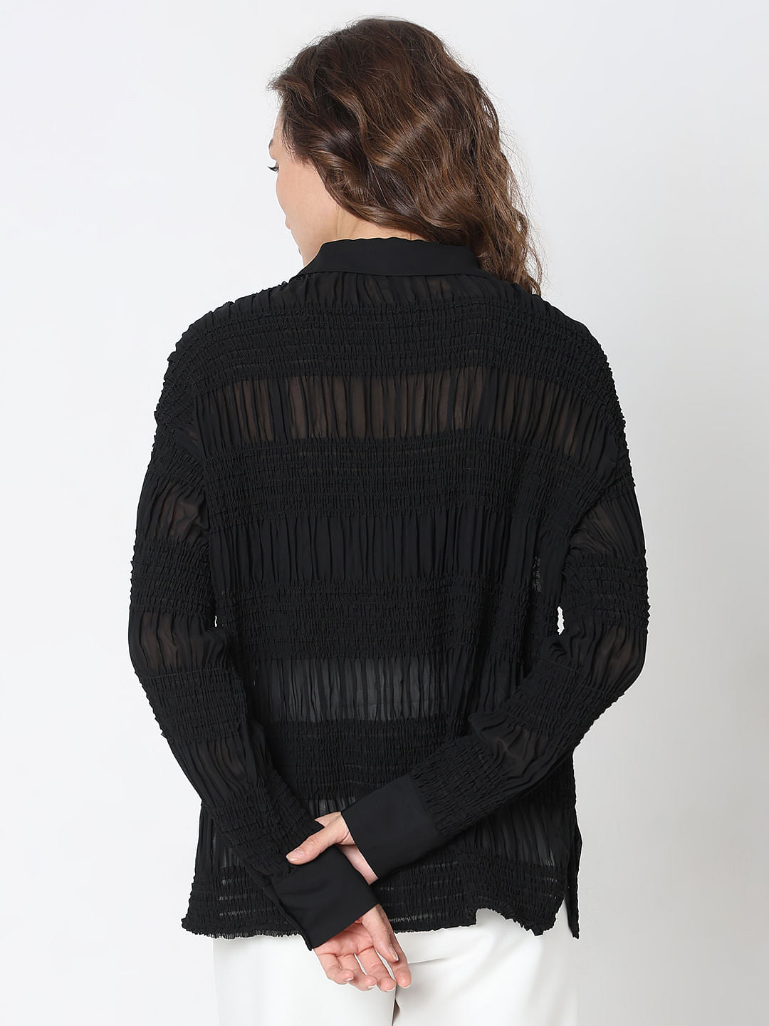 Black Textured Loose Fit Shirt