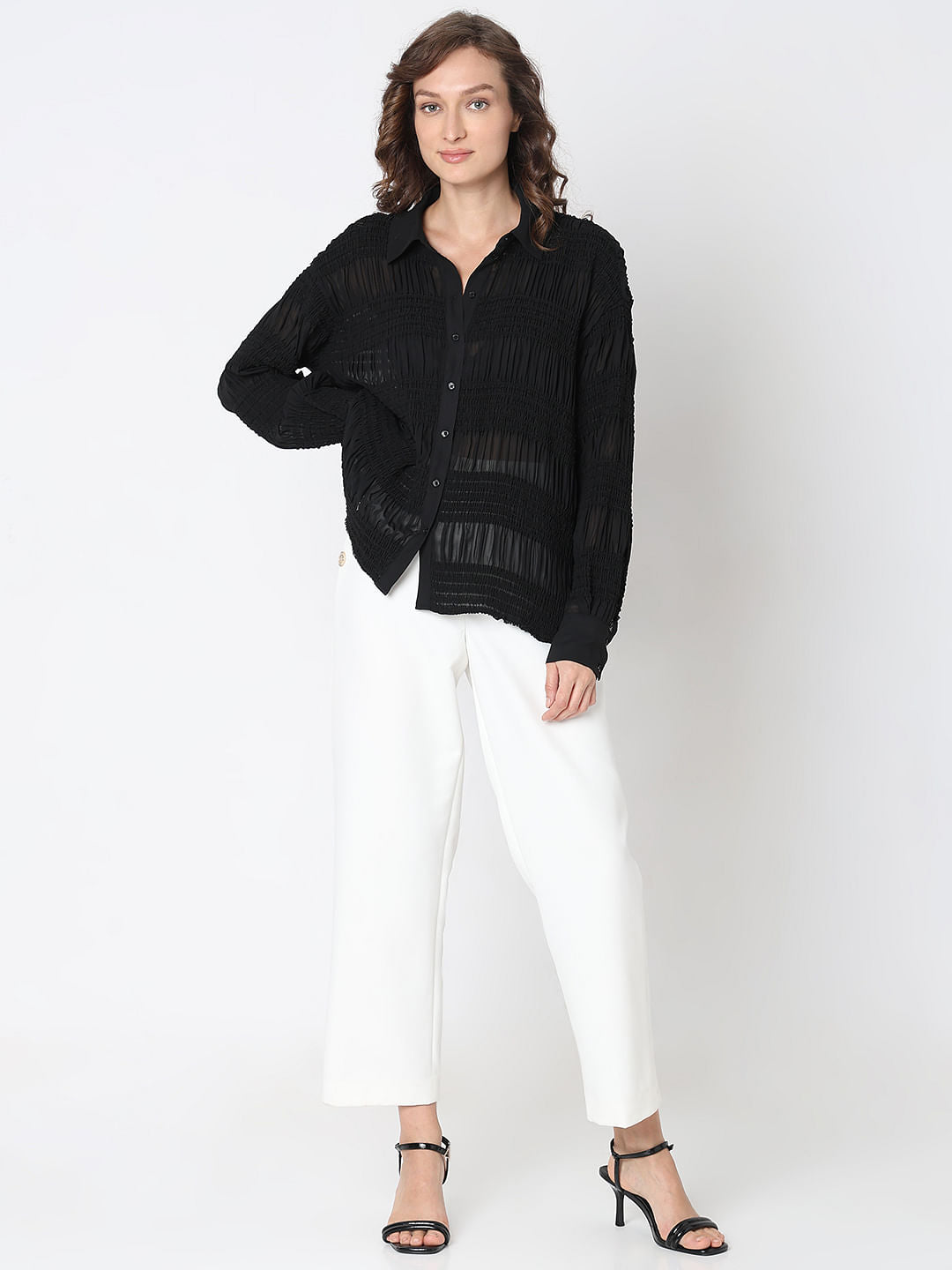 Black Textured Loose Fit Shirt