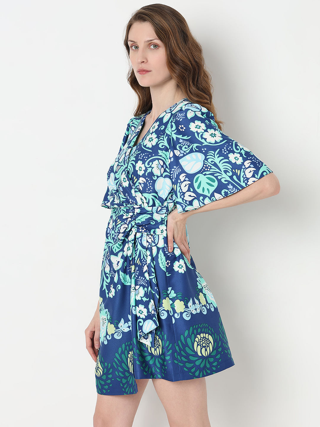 Blue Floral Print Fit & Flare Dress