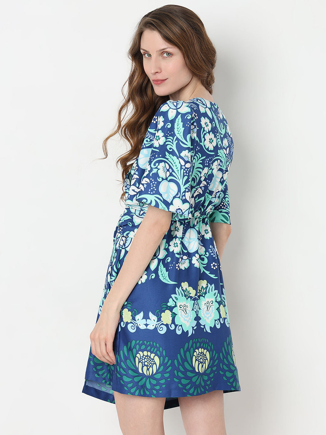 Blue Floral Print Fit & Flare Dress