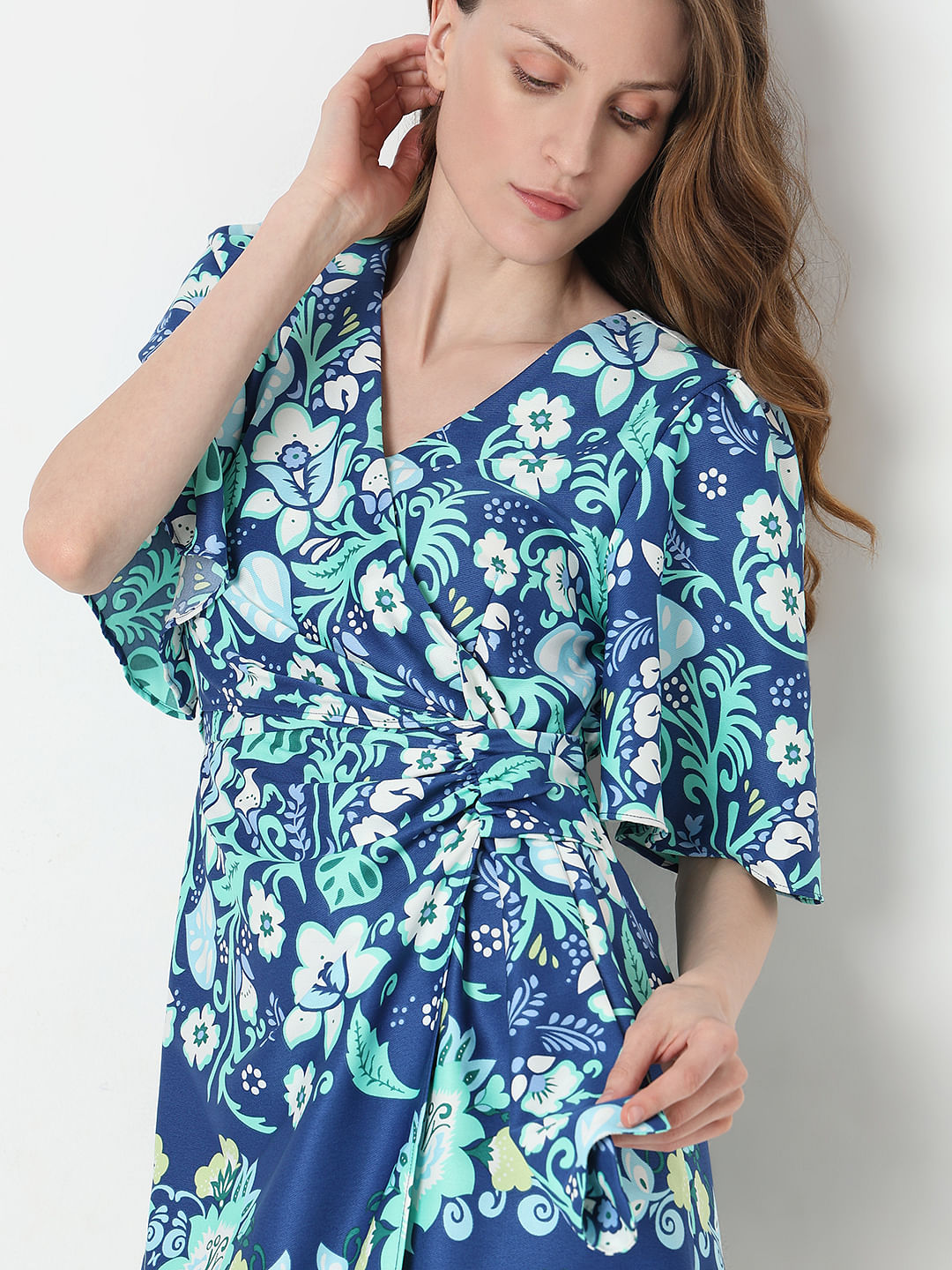 Blue Floral Print Fit & Flare Dress