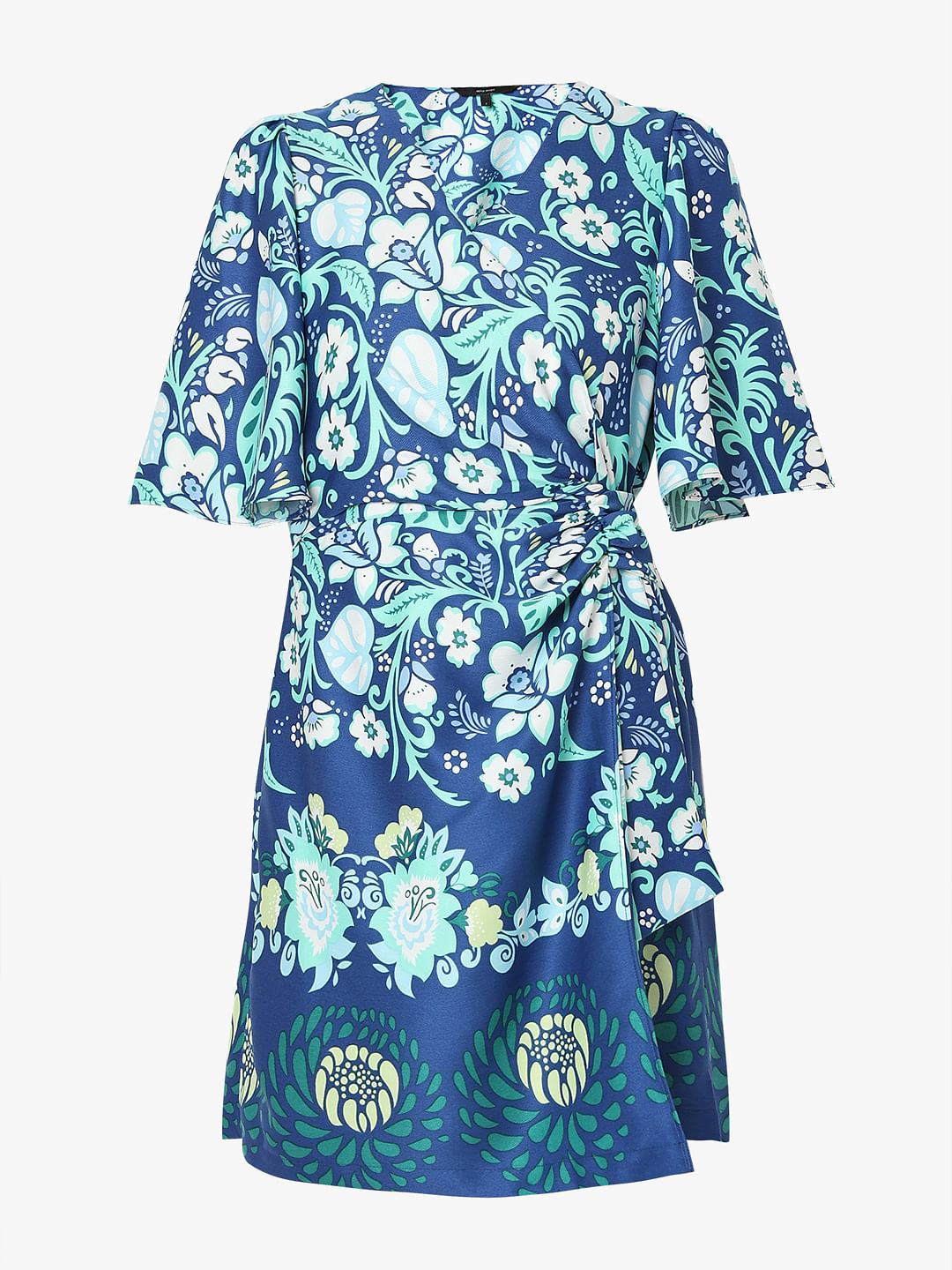 Blue Floral Print Fit & Flare Dress