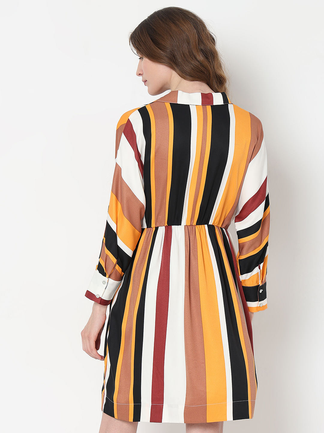 White Striped Mock Wrap Dress
