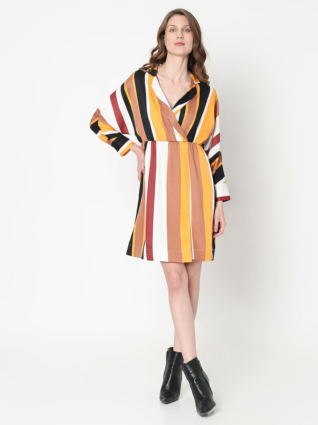White Striped Mock Wrap Dress