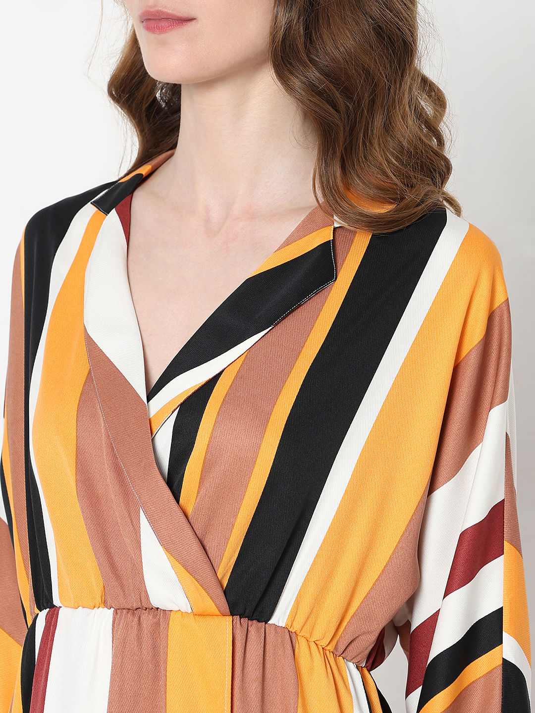 White Striped Mock Wrap Dress