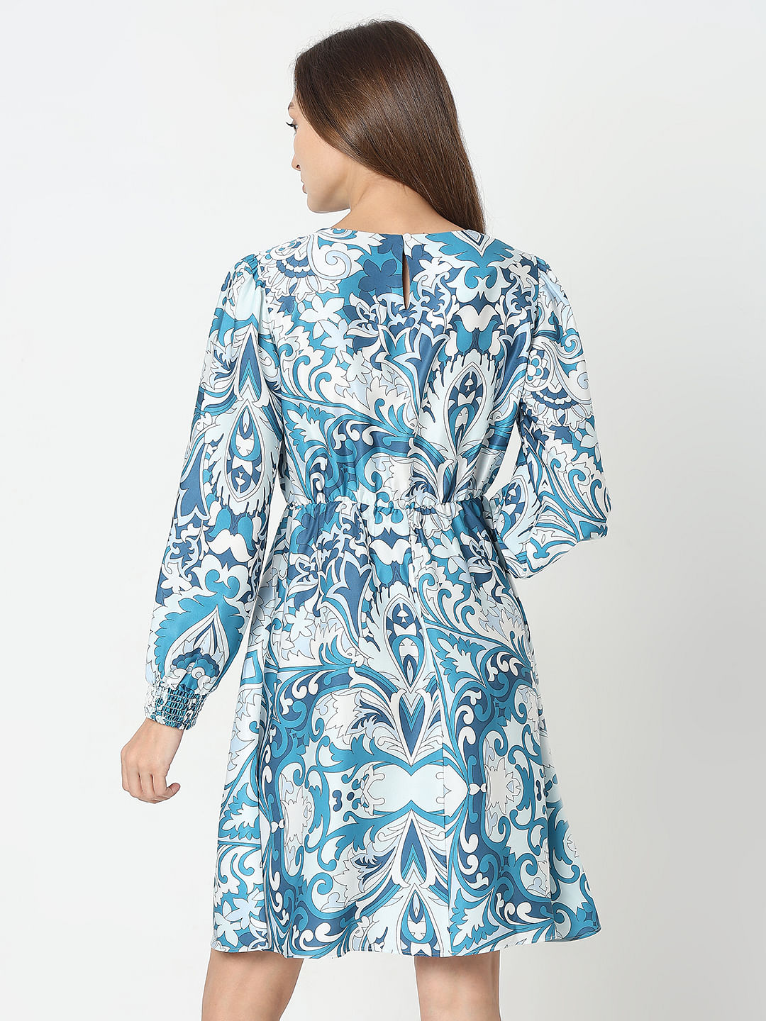 Blue Printed Fit & Flare Dress