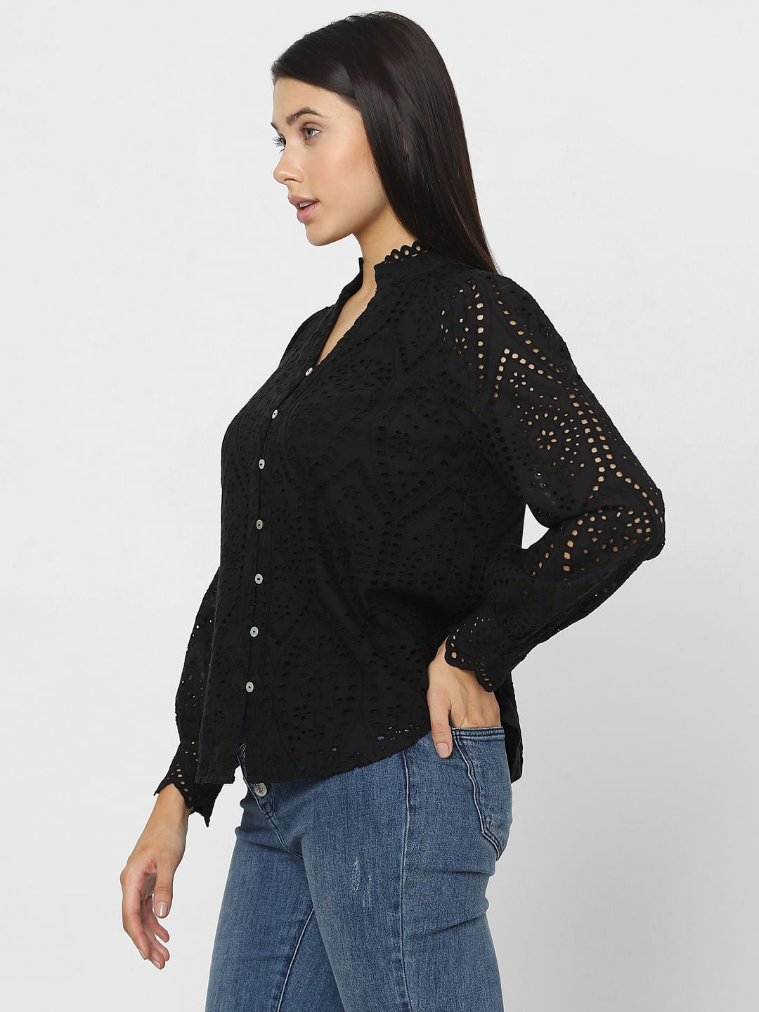 Black Schiffli Cotton Shirt