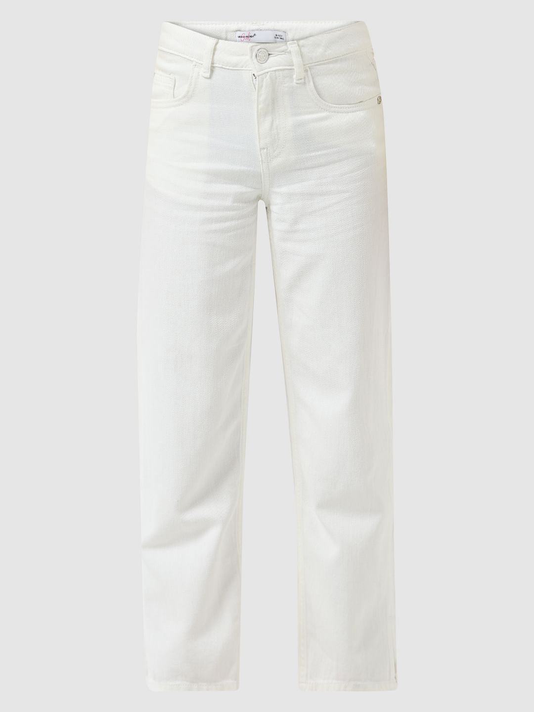 Girl White Cotton Wide Leg Jeans