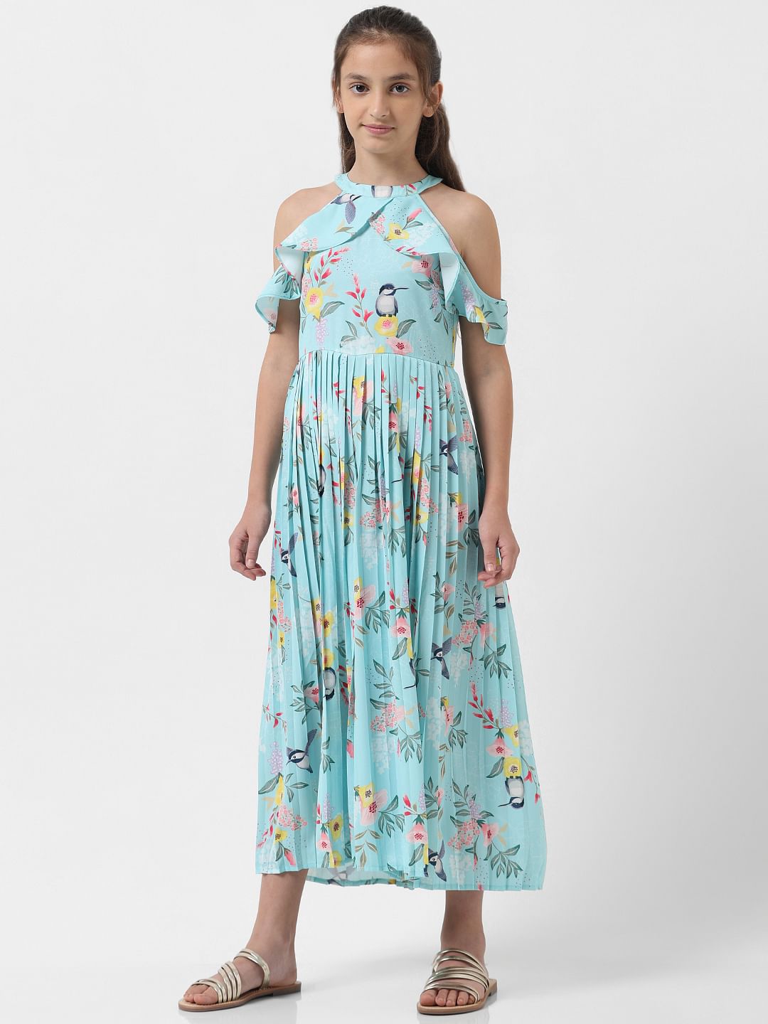 Girl Blue Floral Pleated Jumpsuit
