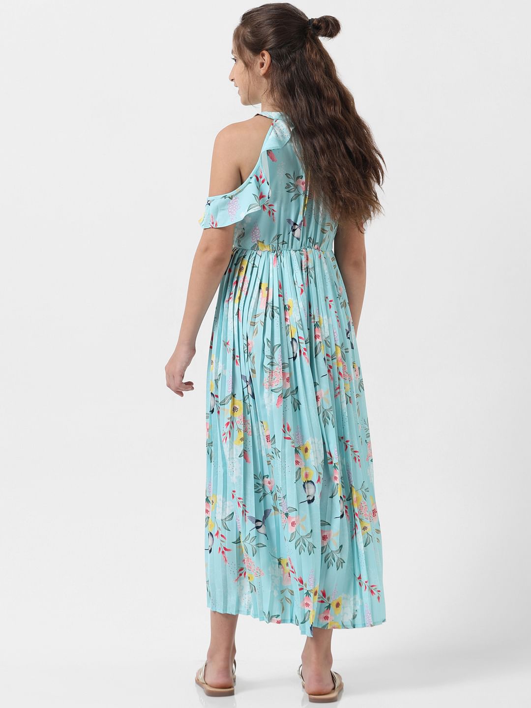 Girl Blue Floral Pleated Jumpsuit