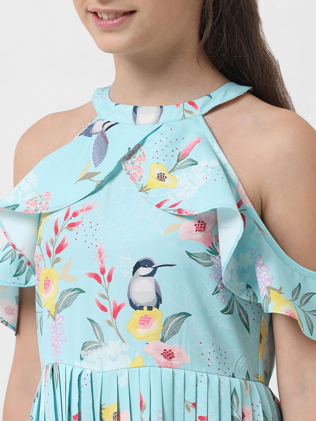 Girl Blue Floral Pleated Jumpsuit