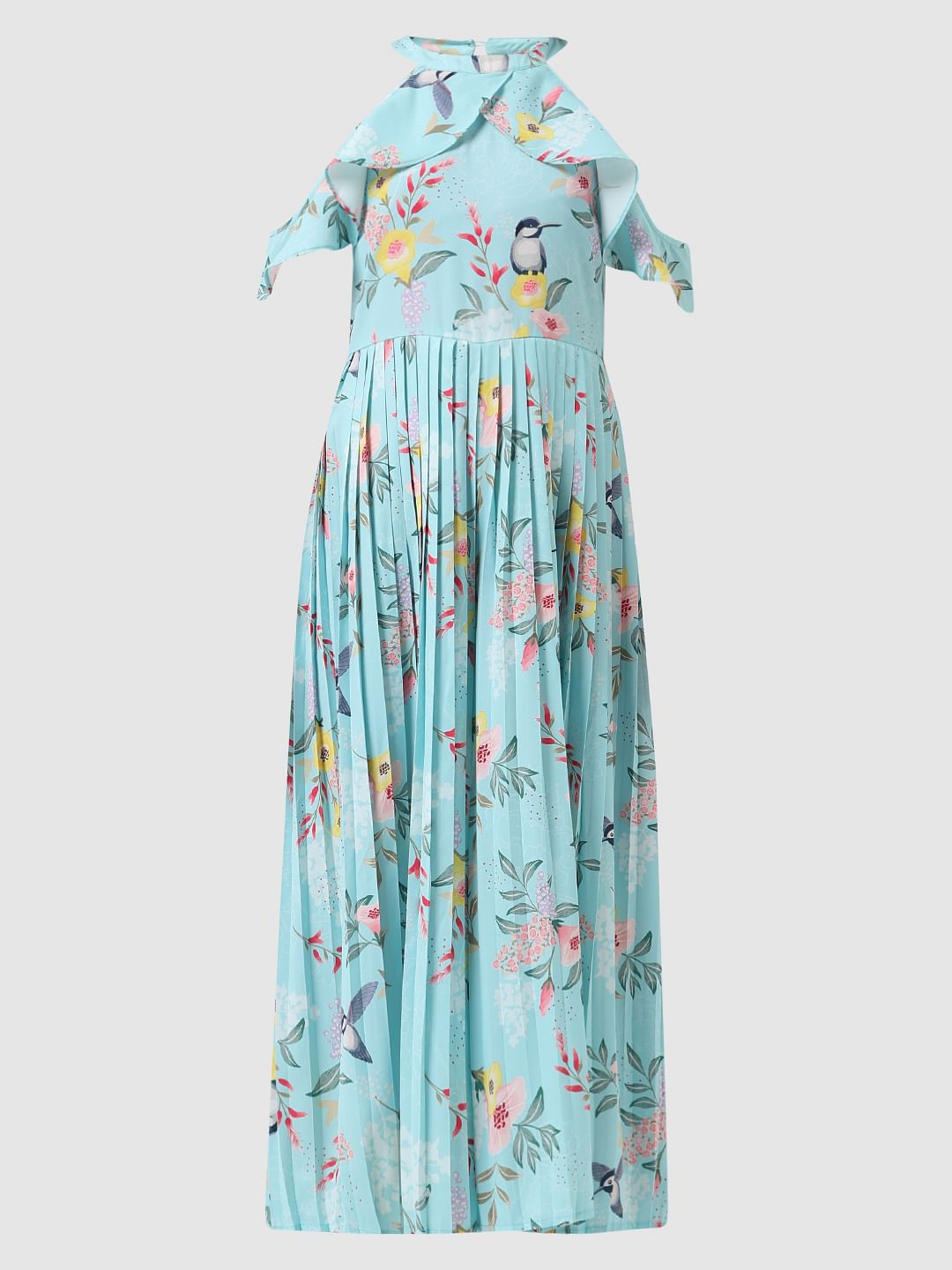 Girl Blue Floral Pleated Jumpsuit