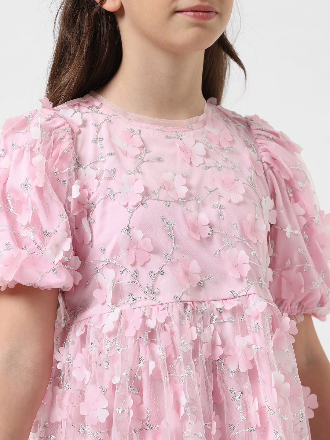 Girl Pink Floral Print Fit & Flare Dress