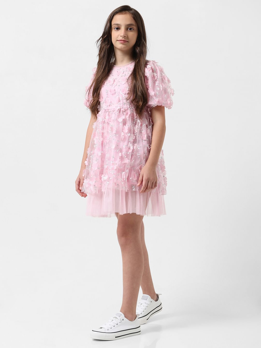 Girl Pink Floral Print Fit & Flare Dress