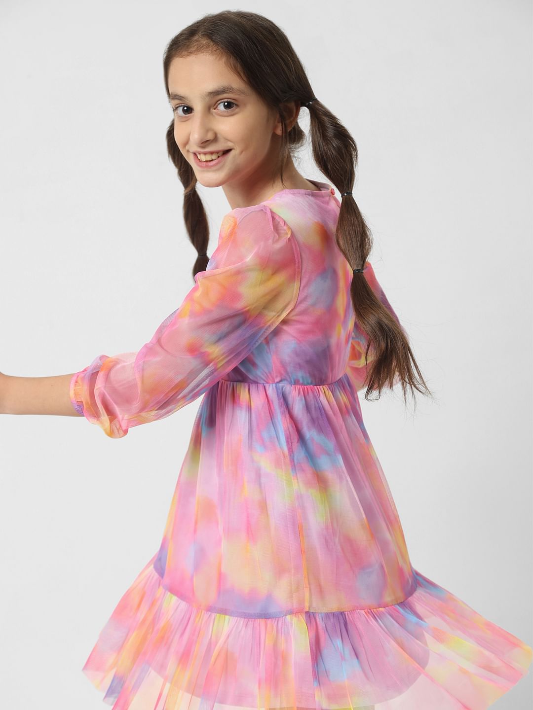 GIRL Pink Tie & Dye Fit & Flare Dress