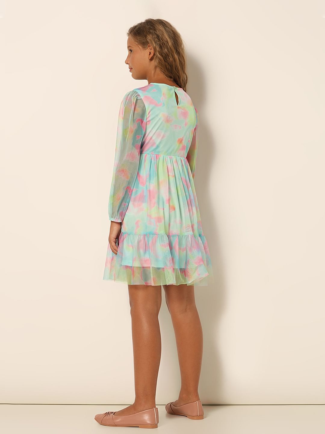 Girls Aqua Tie & Dye Fit & Flare Dress