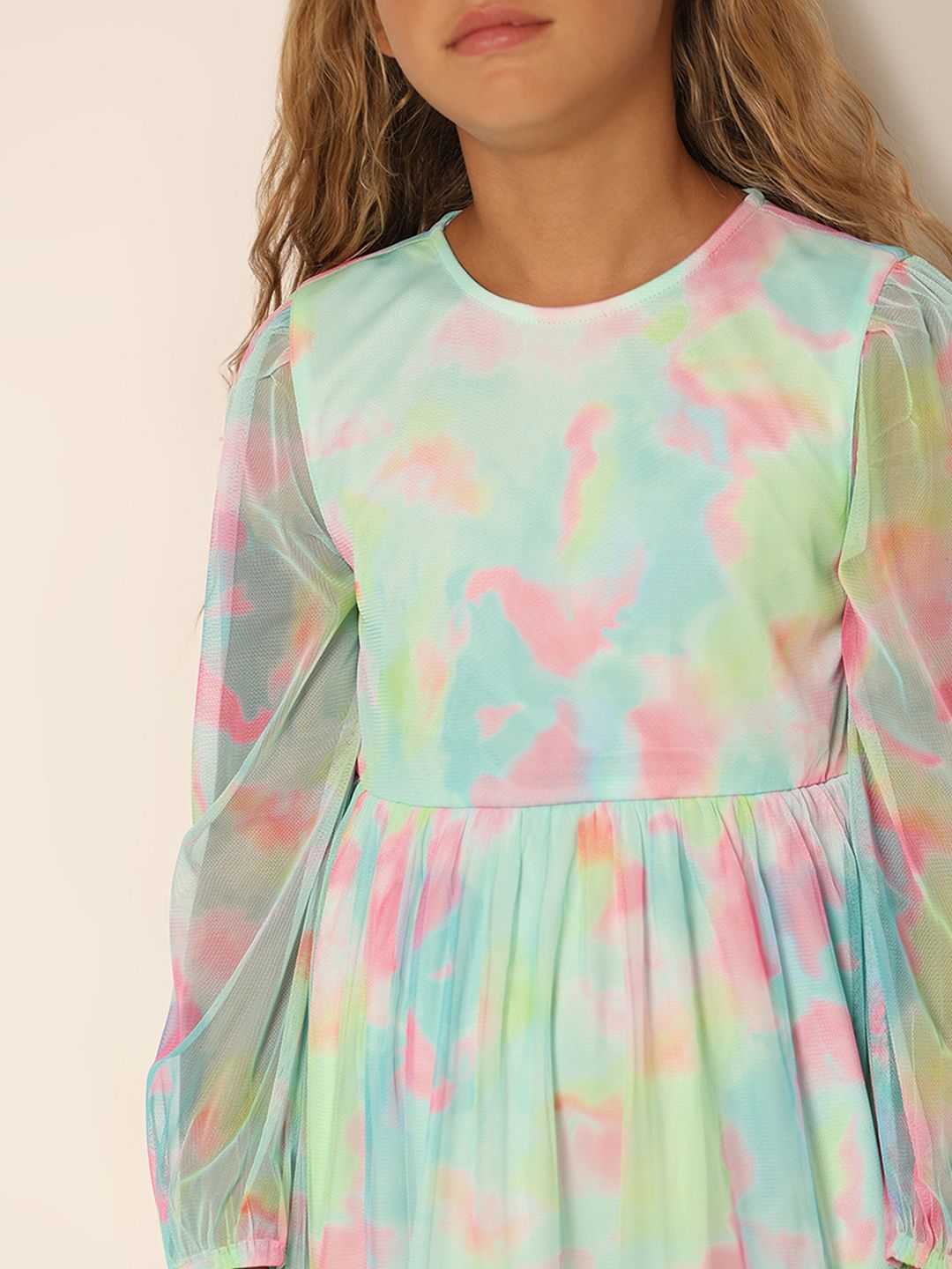 Girls Aqua Tie & Dye Fit & Flare Dress