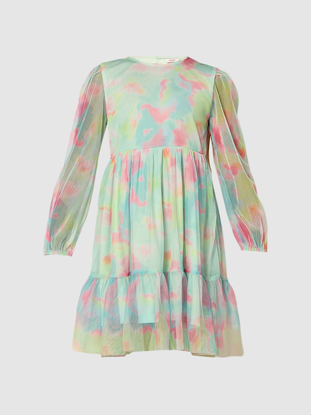 Girls Aqua Tie & Dye Fit & Flare Dress